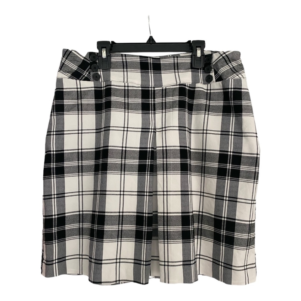Cato Black & White Plaid Stretchy Mini Skirt w/ Pleat in the Middle Size 12